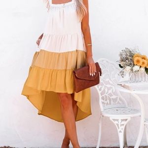 NWT MELODY OF SUMMER POCKETED HIGH LOW TIERED MIDI DRESS - MUSTARD by Vici
